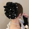 Large Bow Bow Hair Claw Bubble Mesh Pearl Shark Gripper Elegant Hair Clip  Women
