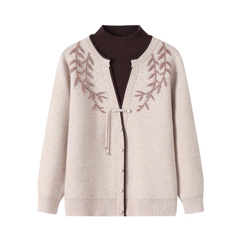 2025 Stylish Winter Top for Middle-Aged & Elderly Women - Fake Two-Piece, Velvet-Lined, Thickened Sweater