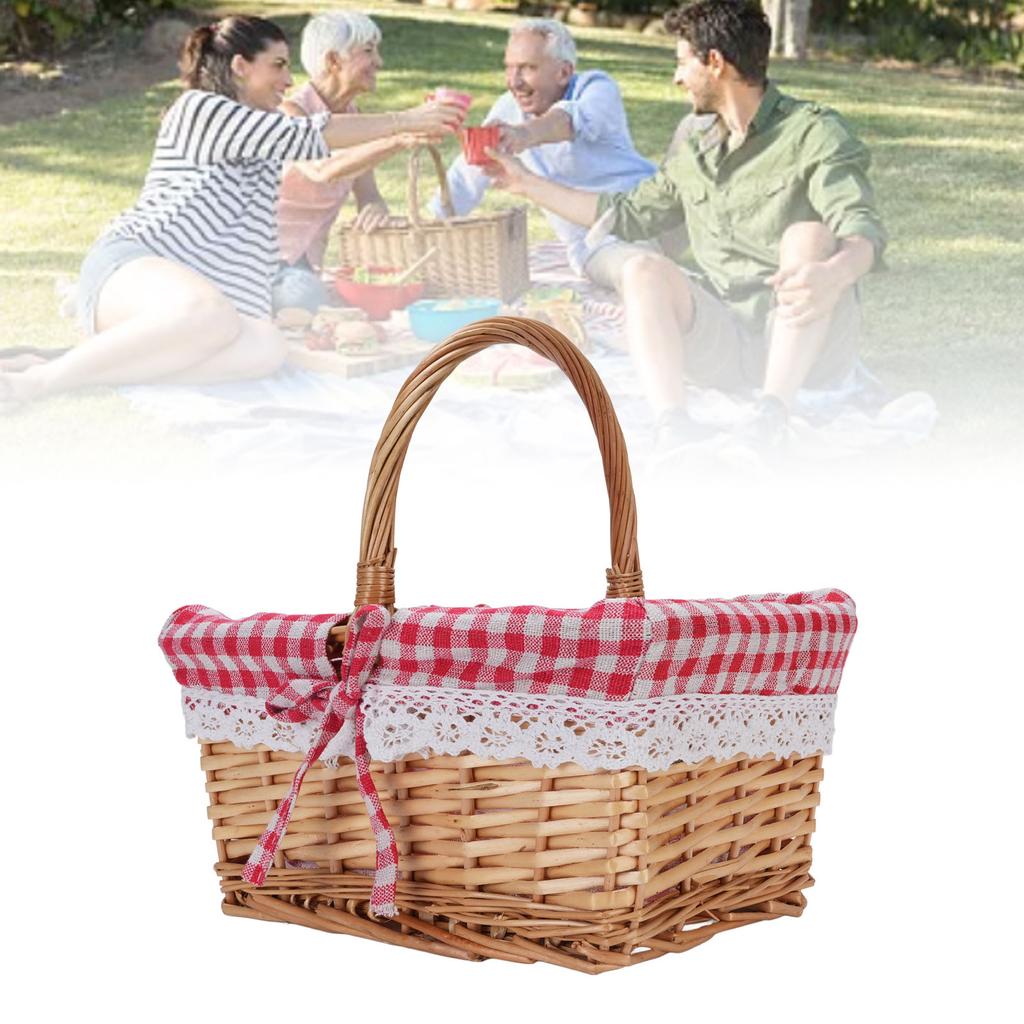 Picnic Basket Detachable Lining Vintage Spacious Capacity Hand Woven Basket for Camping Vegetable Picking
