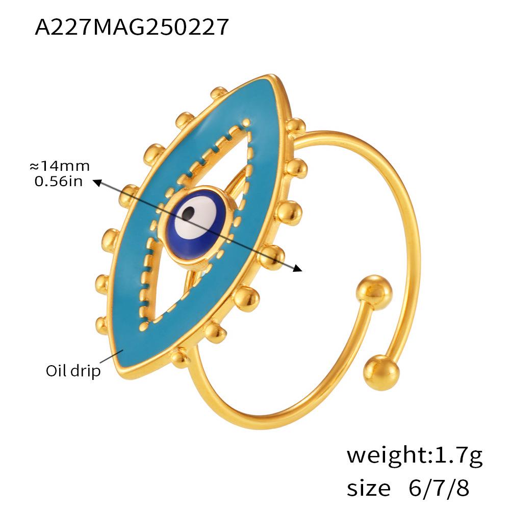 Qiong Yao Demon Eye Enamel Open Ring: 18k Gold-Plated Titanium Steel Adjustable Fashion Accessory