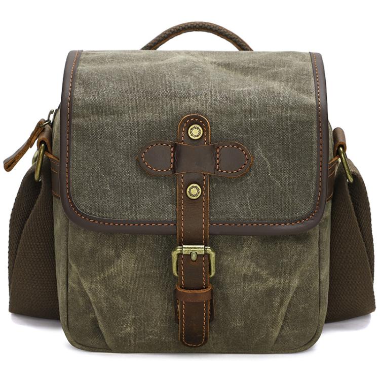 Waxed‑Canvas Shock‑Resistant Camera Messenger Bag, Water‑Resistant Crossbody Shoulder‑Bag With Adjustable Inner Dividers For DSLR Mirrorless Gear