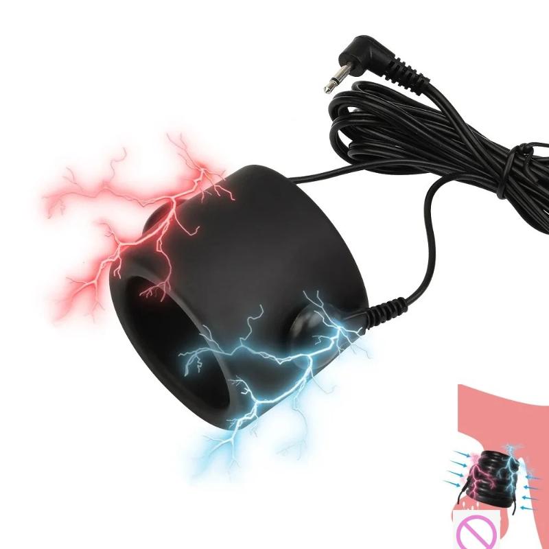 Electric Shock Male Penis Lock Cock Ring Erection Delay Ejaculation Electro Shock Penis Ring Reusable Ball Stretcher Sex Toy