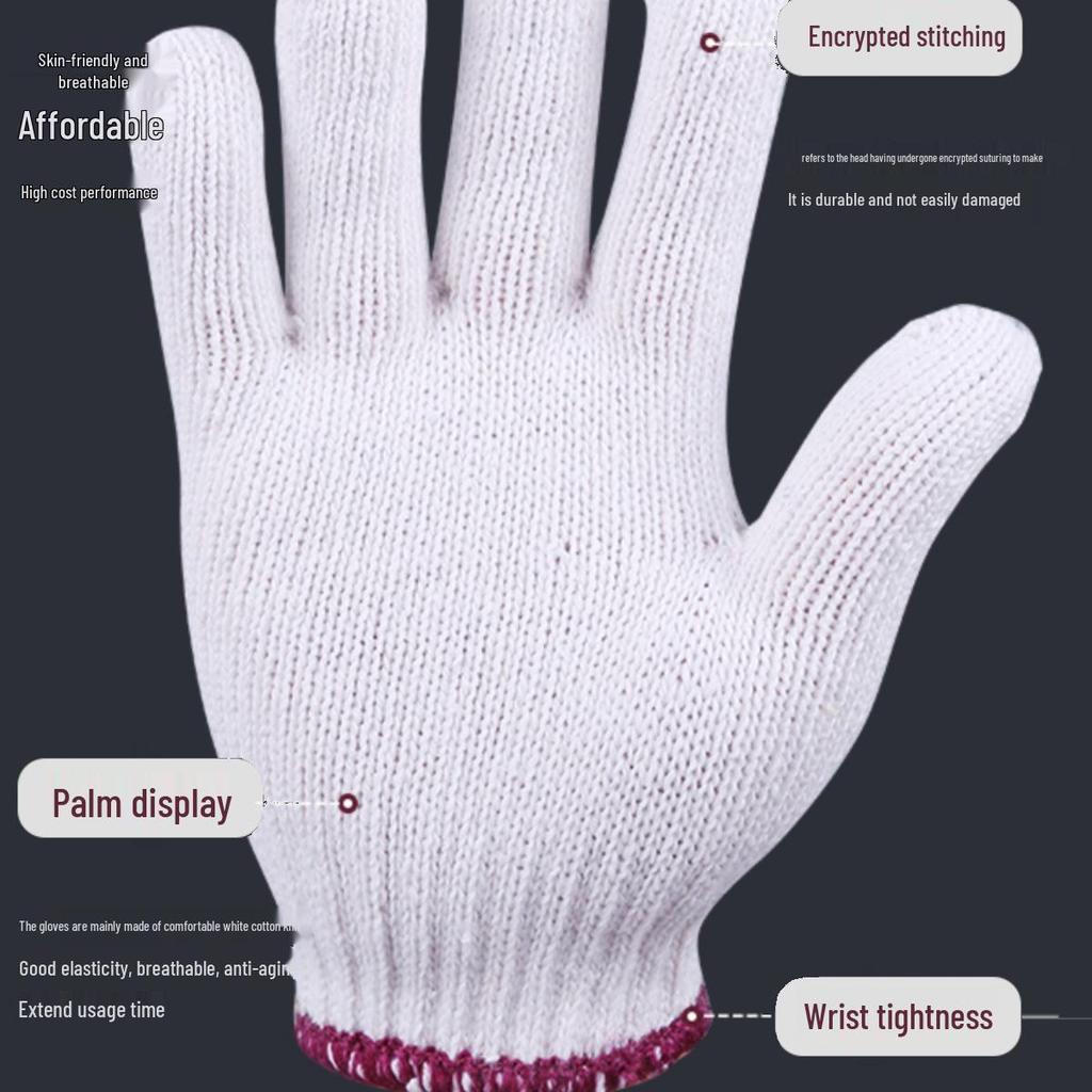 700g Durable White Cotton Work Gloves, Wear-Resistant & Thickened for Construction & Repairmen