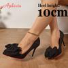 Aphixta Black 10/12cm Stiletto Heels Big Size 48 49 50 Pumps Flock Flowers Super Hight Sex Change Women Pointed Casual Shoes