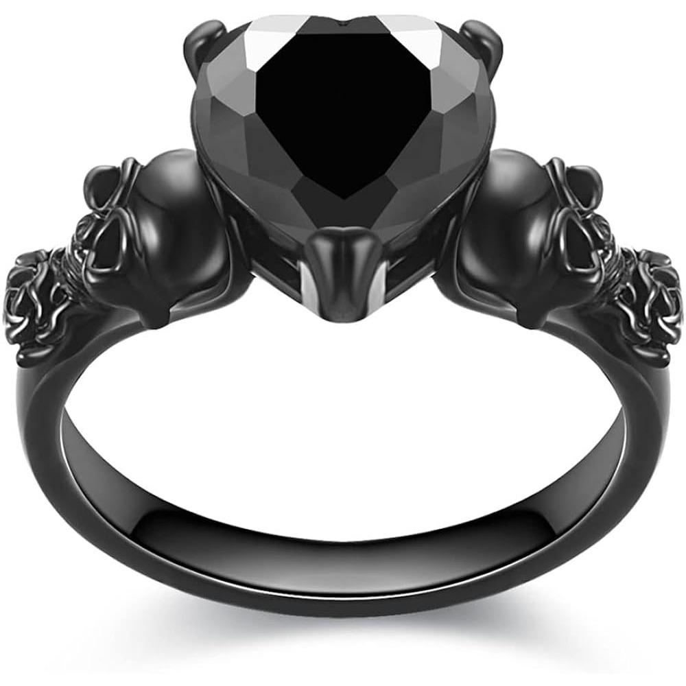 

Gothic Skull Black Rose Flower Rings Women Purple Red Heart Crystal Valentine s Day Anniversary Engagement Mother s Day Jewelry 6 чёрный