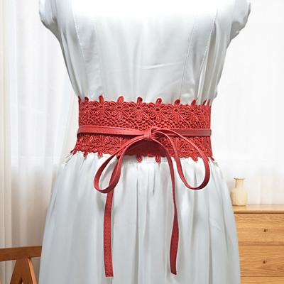 Women Girdle Smooth Faux Leather Lace Solid Color Wide Lace-up Adjustable Anti-slip Firm Stitching Retro Slim Waist Decoration Dress Coat Sweater