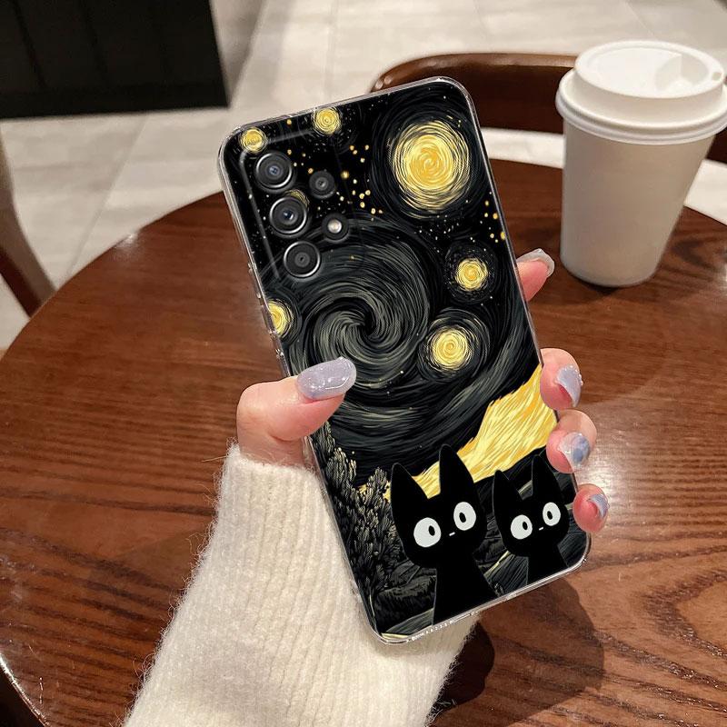 Cat Van Gogh Starry Night Painting Phone Case For Samsung Galaxy A56 A57 A37 A55 A54 A36 A35 A26 A25 A16 A17 A07 A52 A21s Cover