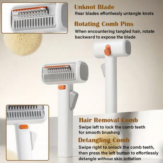 Pet Detangling Grooming Comb 2-in-1 Gentle Undercoat Rake Deshedding Brush Removes Mats Tangles Loose Fur for Long Short Hair Cats Dogs