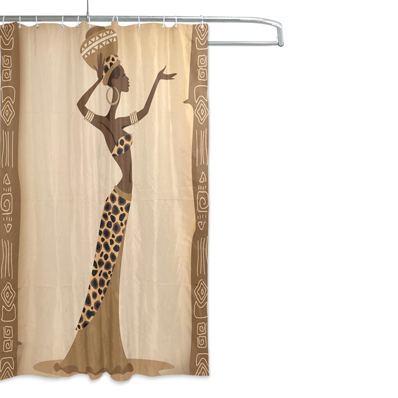 Miljövänlig afrikansk duschdraperi för kvinnor Vattentätt polyestertyg Hängande gardin för badrum med 12 krokar Hemdekoration