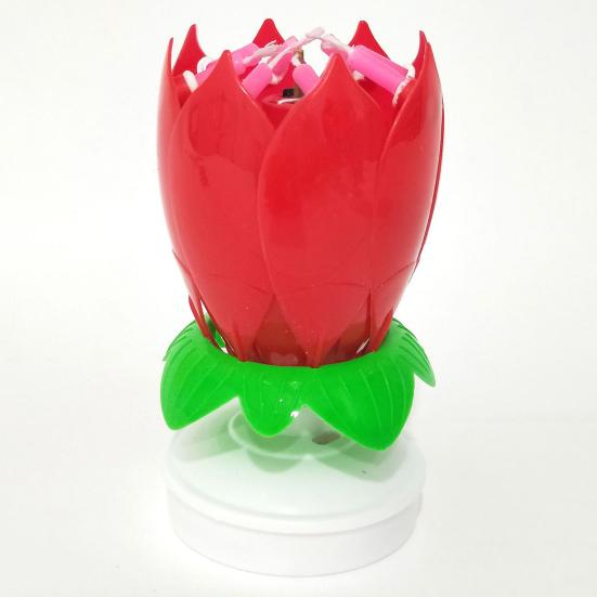 Lotus Candle Solid Paraffin Colored Flower Shape Flat Bottom Rotating Electronic Candle Birthday Cake Music Candles Party Supplies