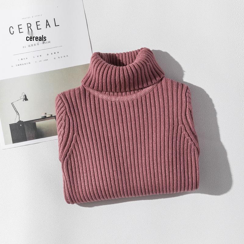 Dětský svetr pletený z jádrové příze v korejském stylu s vysokým límcem - podzimní/zimní pulovr pro střední a velké děti