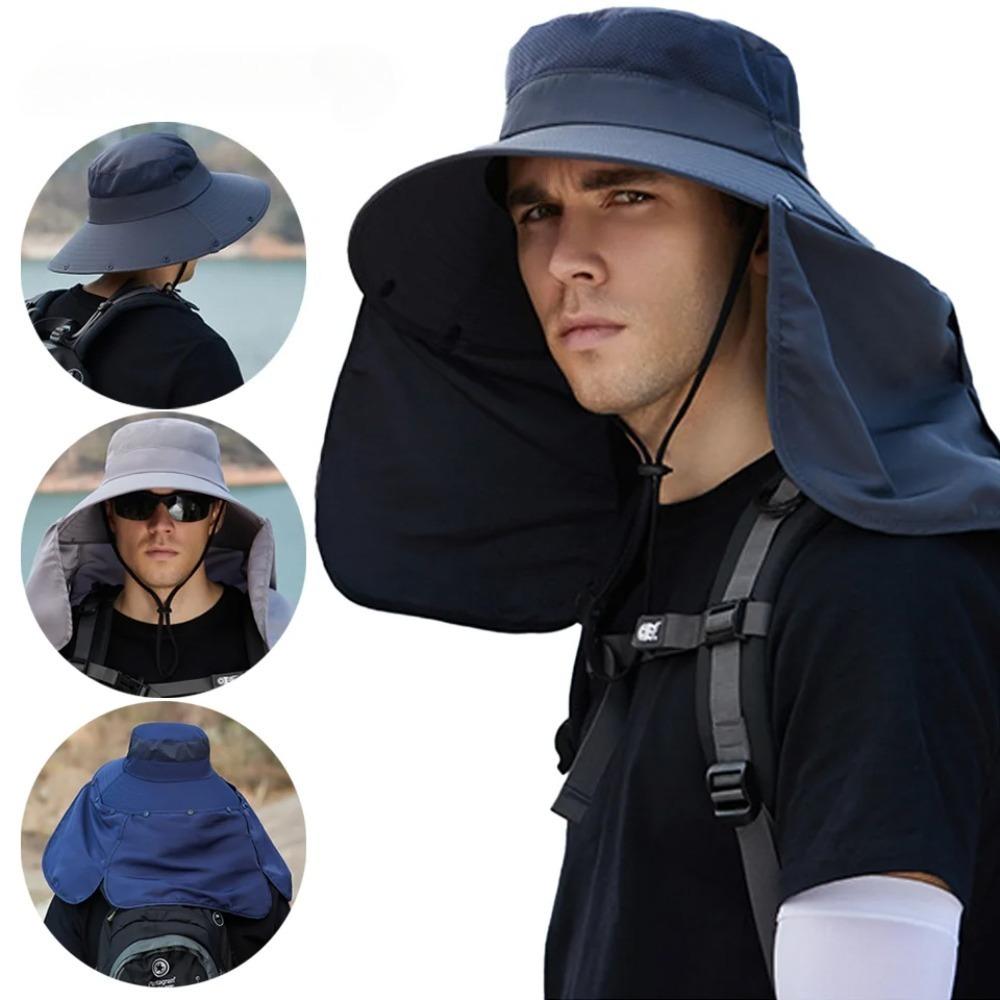 Men'S Fishing Hat Summer Uv Protection Sun Hat With Neck Face Flap Large Brim Shawl Fisherman Cap For Outdoor Hiking Camping