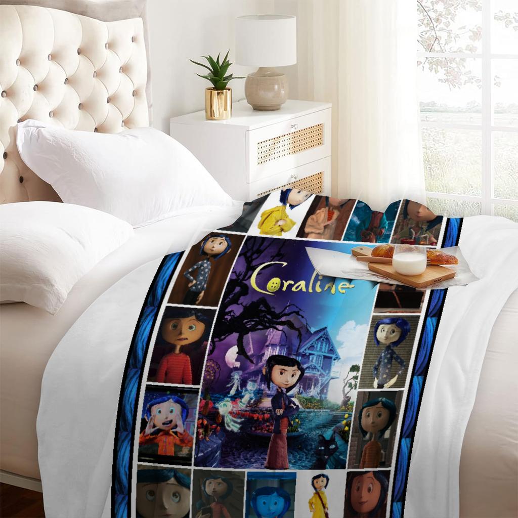 1 Stück Coraline 3D-bedruckte Flanelldecke Warme bequeme Decke für Zuhause Wohnzimmerdekoration Geburtstagsgeschenk für Kinder Mädchen Fans