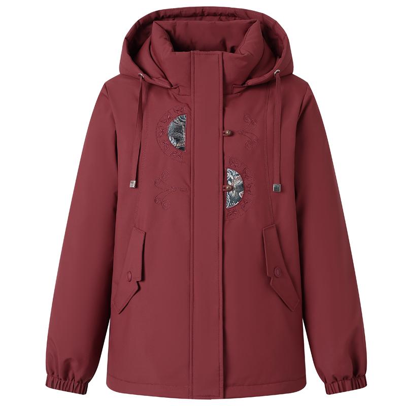 Plus Size XL-6XL Middle Age Women's Short Down Jackets Winter Parkas Hooded Embroidery Elegant Loose Thick Warm Down Coats Woman Outerwears