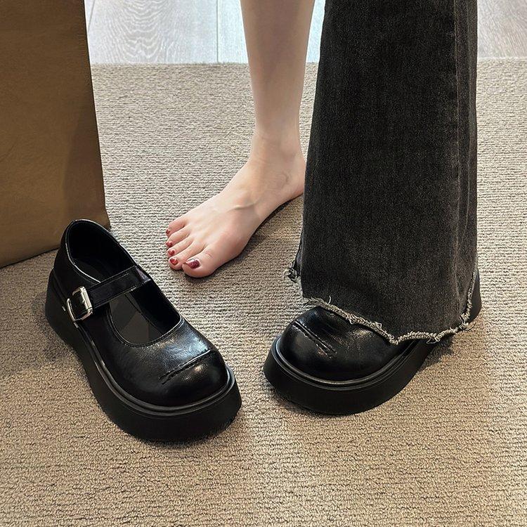 [Ushilai] French Mary Jane Small Leather Shoes for Women's Winter 2025 New Thick-soled Japanese Shallow-mouth Loafers