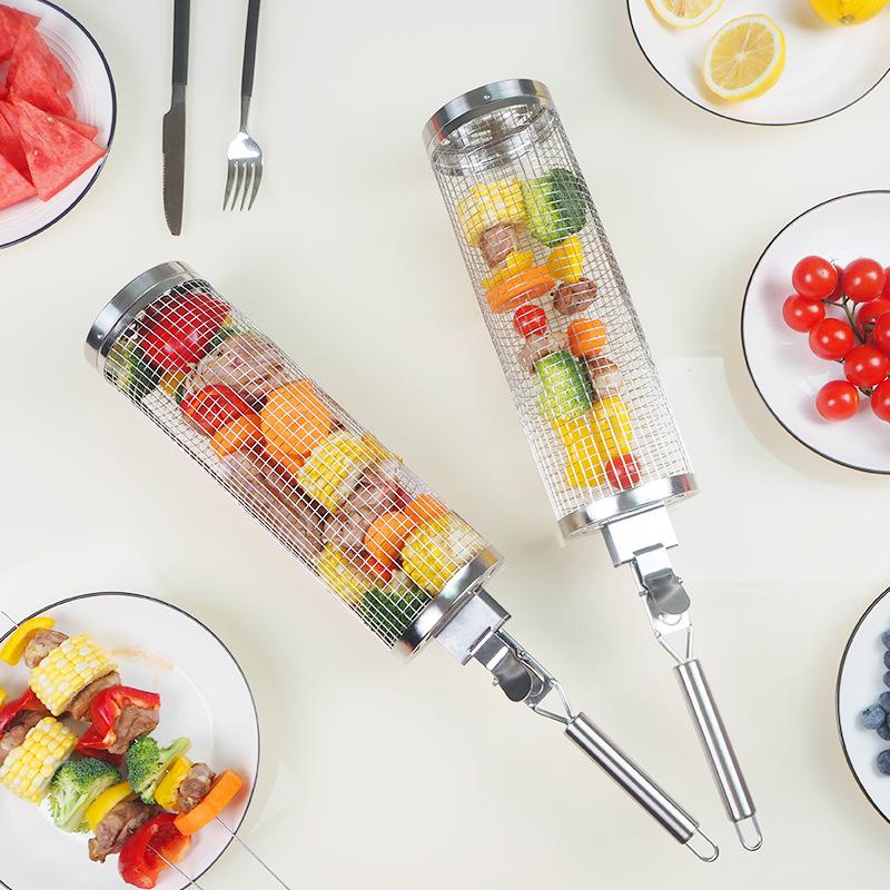 Stainless steel round mesh rotating barbecue grill