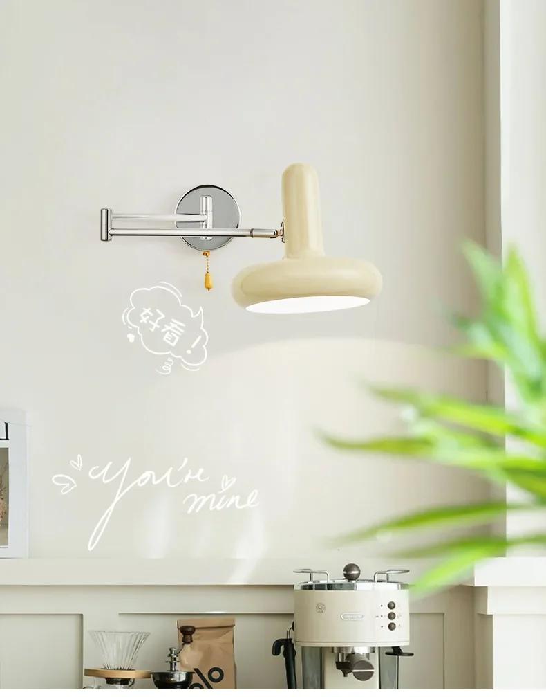 Bedroom Bedside Wall lamp LED E27 bulbs Living room Wall lamp Cream style Nordic Creative retractable study reading rocker lamp
