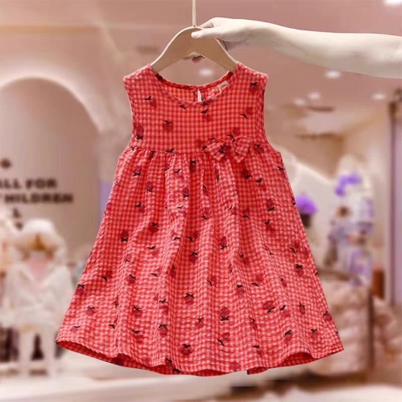 Girls Summer Cotton Floral Dress Casual Princess Short Skirt Childrens Clothing 90cm