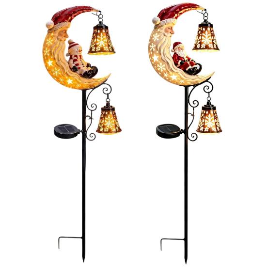 Year Round Outdoor Garden Decor Solar Christmas Stake Light, 31.5 Inch Santa Snowman LED Pathway Lights, Warm Lawn Ornaments Waterproof Metal