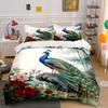 Peacock On Rock with Blooming Peonies Bedding Set for Kids Luxury Gift 3pcs Digital Print Comforter Set Soft Comfortable