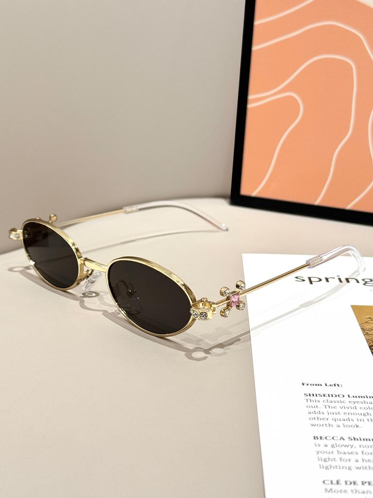1Pc/2Pcs Luxury Diamond Metal Oval Frame Sunglasses Small Frame Oval Sun Glasses Vintage Outdoor Eyewear Goggles