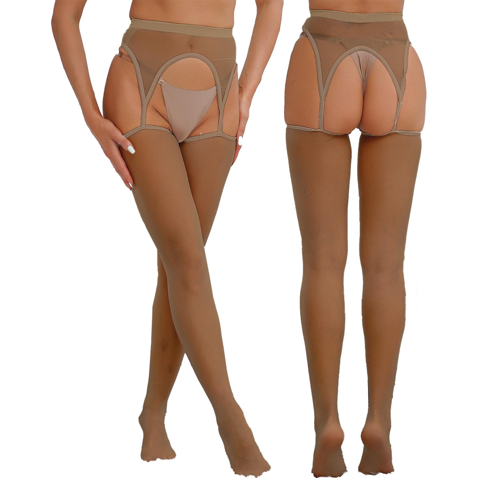 

Женские колготки с вырезом и открытой промежностью, глянцевые эластичные прозрачные чулки, аксессуары для сценического костюма One Size кофейный