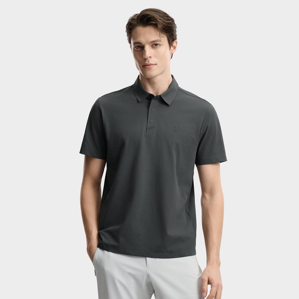 Fila F.C. Classic Minimalist Basic Casual Light Business Versatile Comfortable Knitted Short Sleeve Polo Shirt Men Tops Shadow-Gray F11M621103FCC