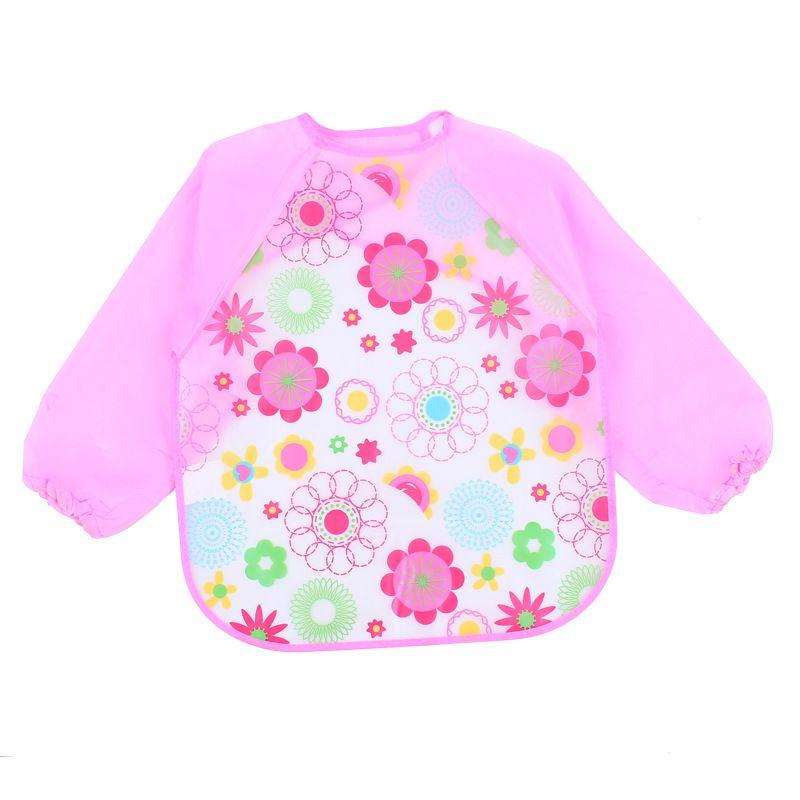Cute Waterproof Cartoon Baby Feeding Apron With Long Sleeves For Toddler Weaning