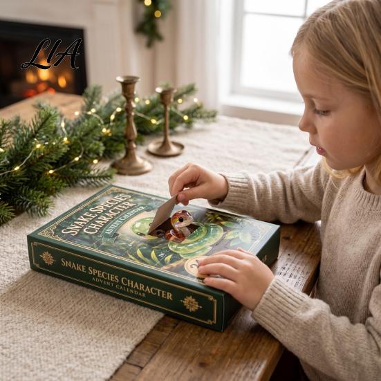 Calendrier de l'Avent Compte à Rebours pour Noël Dessin Animé Serpent, 24 Jours Acrylique 2D Plat Boîte Festive Figurines, Objets de Collection pour Décorations de Maison et de Voiture