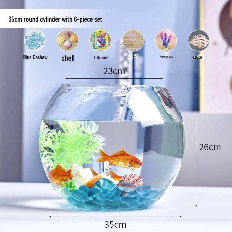 Jialei Dezhu Transparent Round Glass Fish Tank & Turtle Aquarium for Desktop Living Room