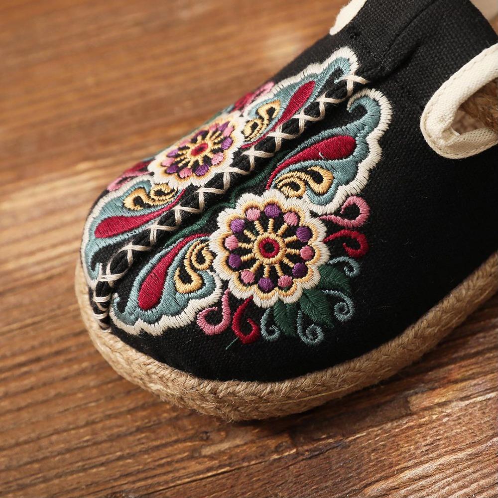 Espadrillas estive da donna, casual, in lino, fatte a mano, con ricami, comode e retrò, in tela.