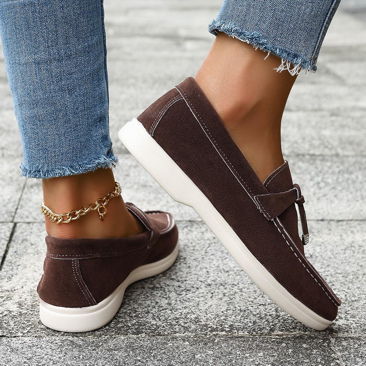 

Autumn low-heeled large-size casual single shoes, women s tassel, one-pedal lazy 42 абрикосовий