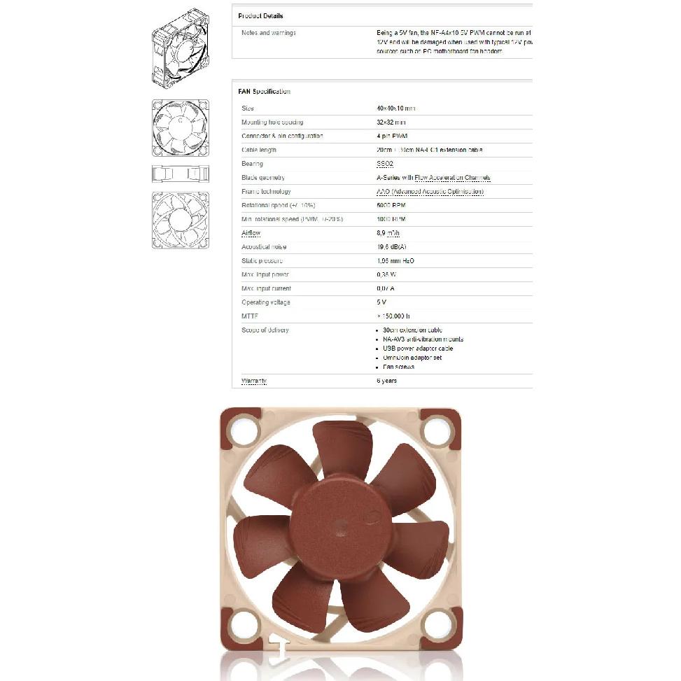 Noctua NF-A4x10 PWM 3pin/4pin 12V/5V Case Fan 40x40x10mm Thin Fan PWM Intelligent Temperature Control Ultra Small Fan