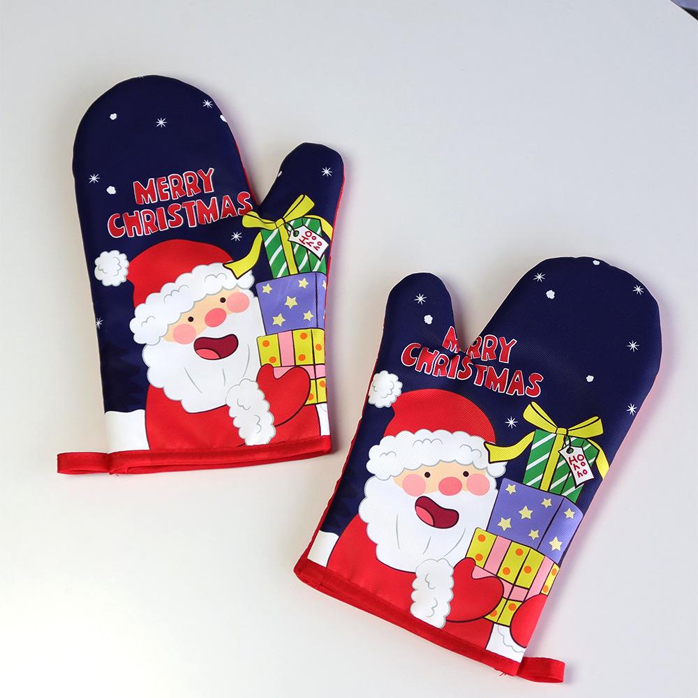 Christmas Microwave Oven Gloves New Oven Insulation Gloves Insulation Pads Thickened and High Temperature Resistant