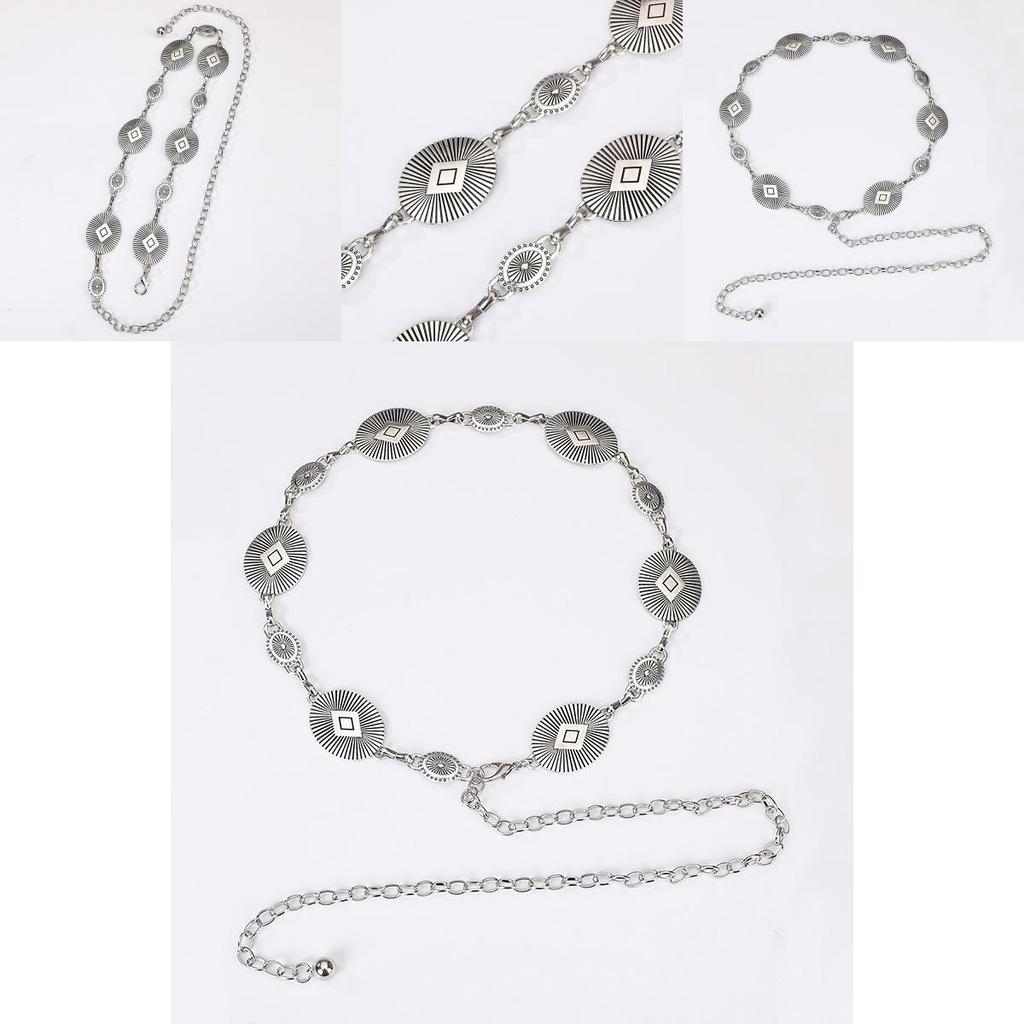 Silver Metal Waist Chain For Women With Retro Carved Buckle For Spring And Fall