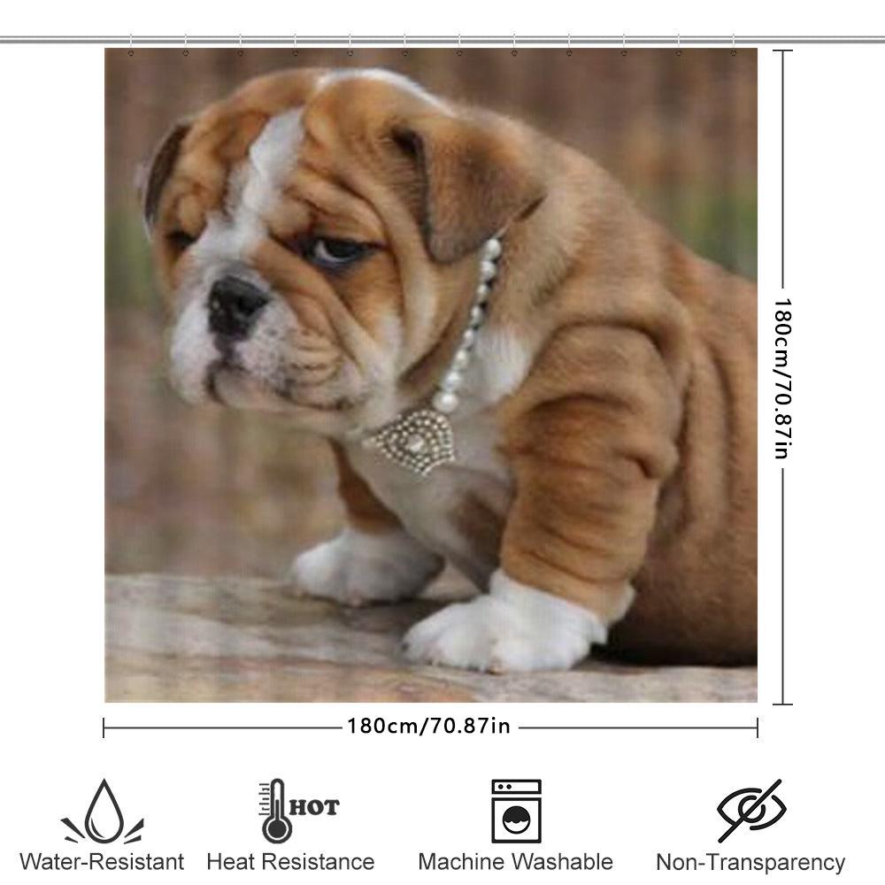 Cute Dog Shower Curtain Decor Puppy Print Fabric Waterproof Bath Mat Cover With Hook Rings For Bathroom Decorations Available In