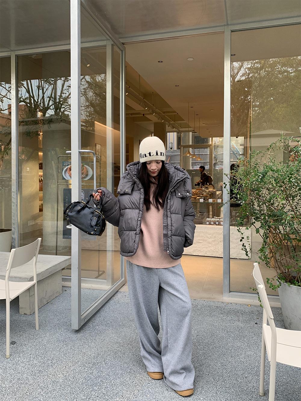 Yuyi 2025 Autumn/Winter Women s Wide-Leg Sweatpants - Loose Fit, Cuffed Waist, Button Detail, Drape Style L