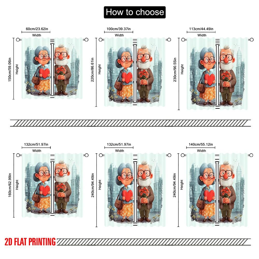 2pcs,2D plane printing Curtains Roller Blinds Grandmother and Grandfather Love Story Durable 100% Polyester Fabric (without rod)