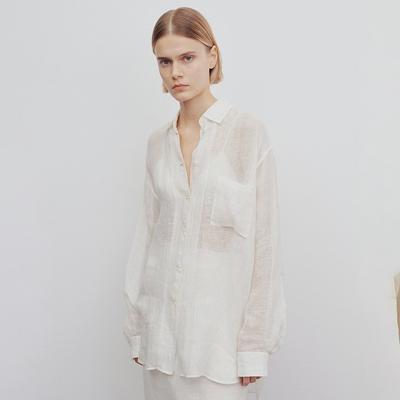 Spring/summer Linen Loose and Versatile Simple Commuter Long Sleeve Light Shirt for Women