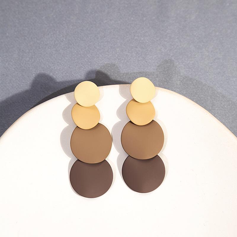 Korean Geometric Macaron Color Round Tassel Earrings for Women