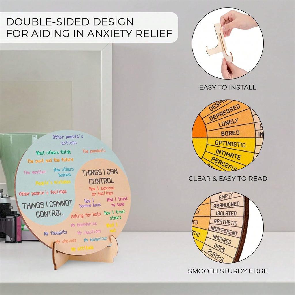 Feelings Wheel Therapy Office Desk Decor Double Sided Mental Health Office Emotions Chart with Stand Therapist Gifts for Home