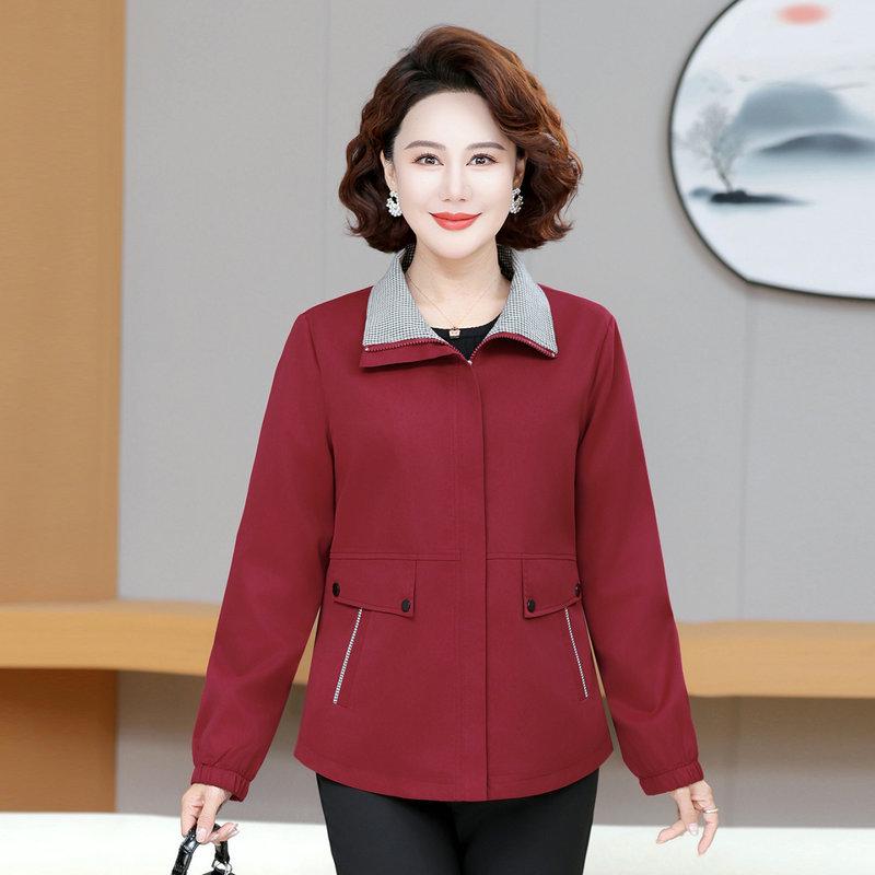 Stylish Lapel Jacket for Middle-aged & Elderly Women - 2025 Spring/Autumn Fashion XL темно-красного