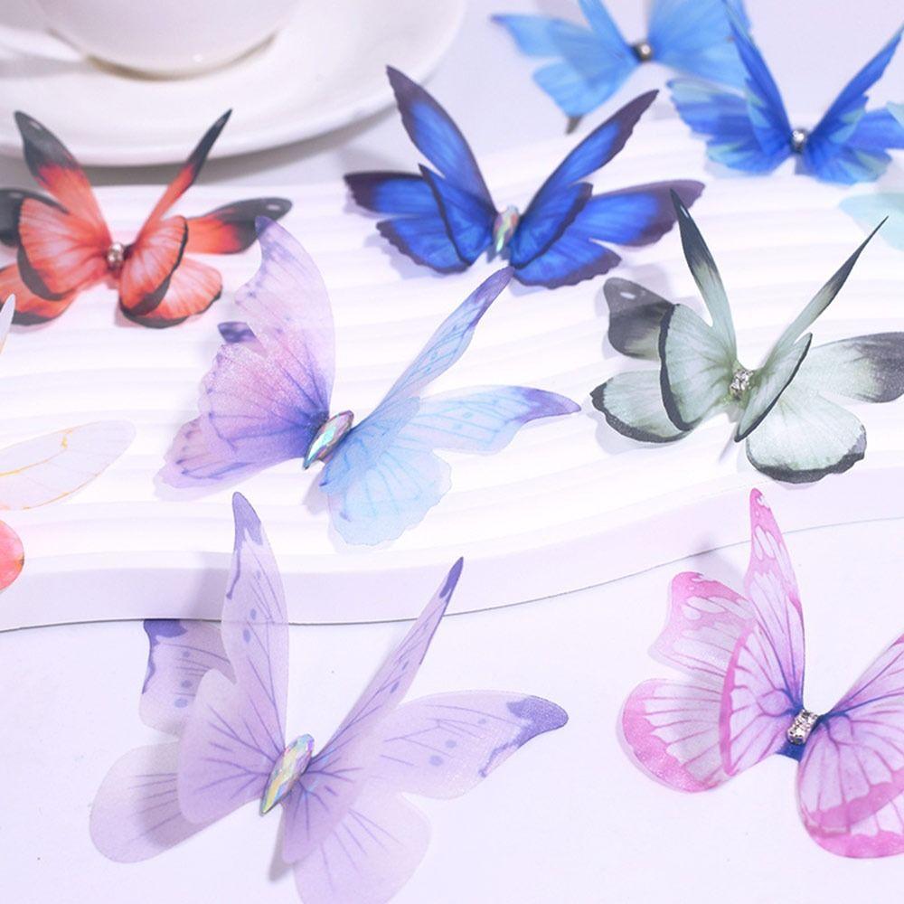 50Pcs 3D Organza Fabric Butterfly Appliques Colorful Translucent Chiffon Butterfly Embroidered Patches Double-layer