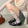 Square Toe Shallow Mouth Block Heel Single Shoes Fashion Studded Metal Buckle Soft Sole Low Top Shoes