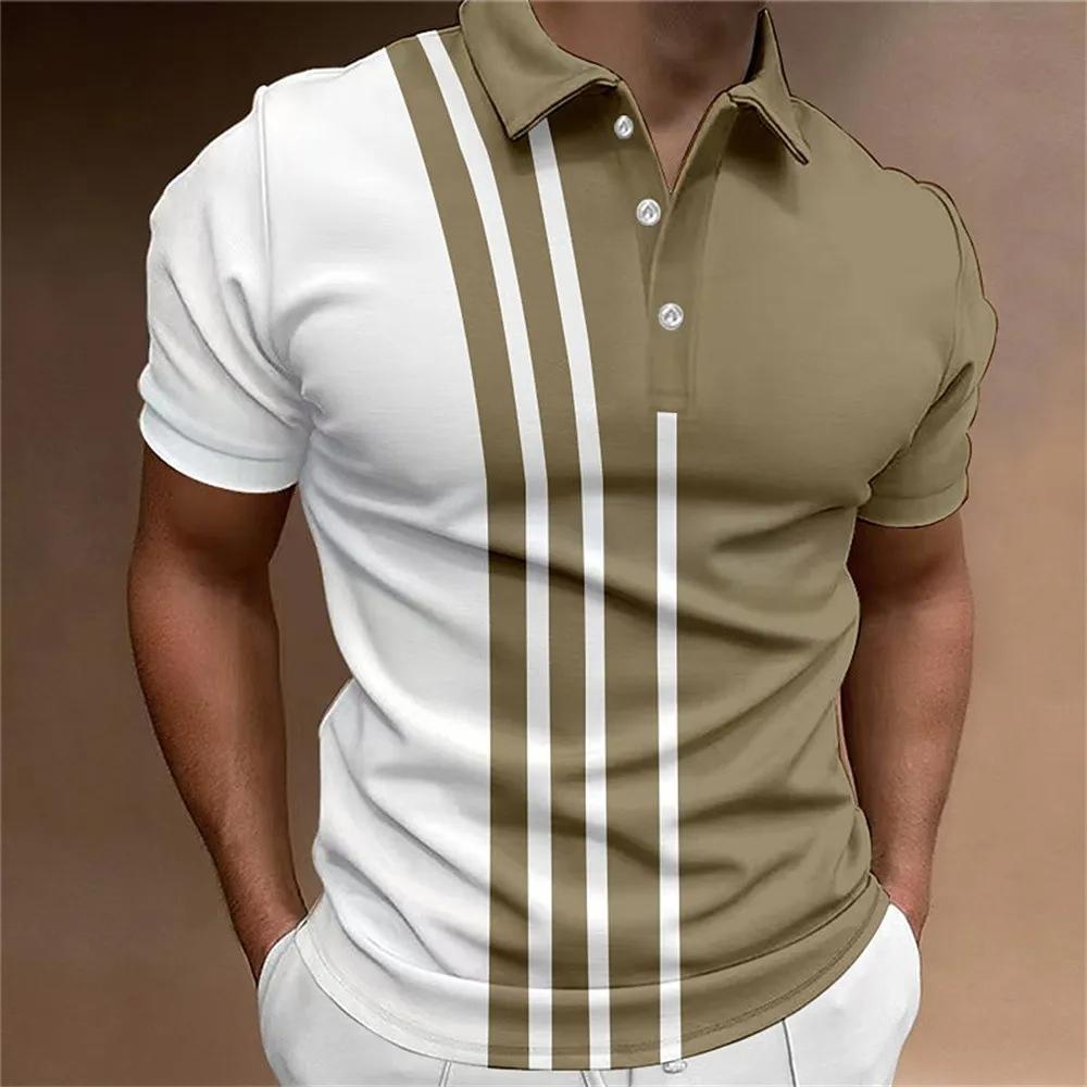 Men's Button Polo Shirt, Collar Short Sleeved Shirt, Button Striped Collar Casual Sportswear, Trendy T-shirt