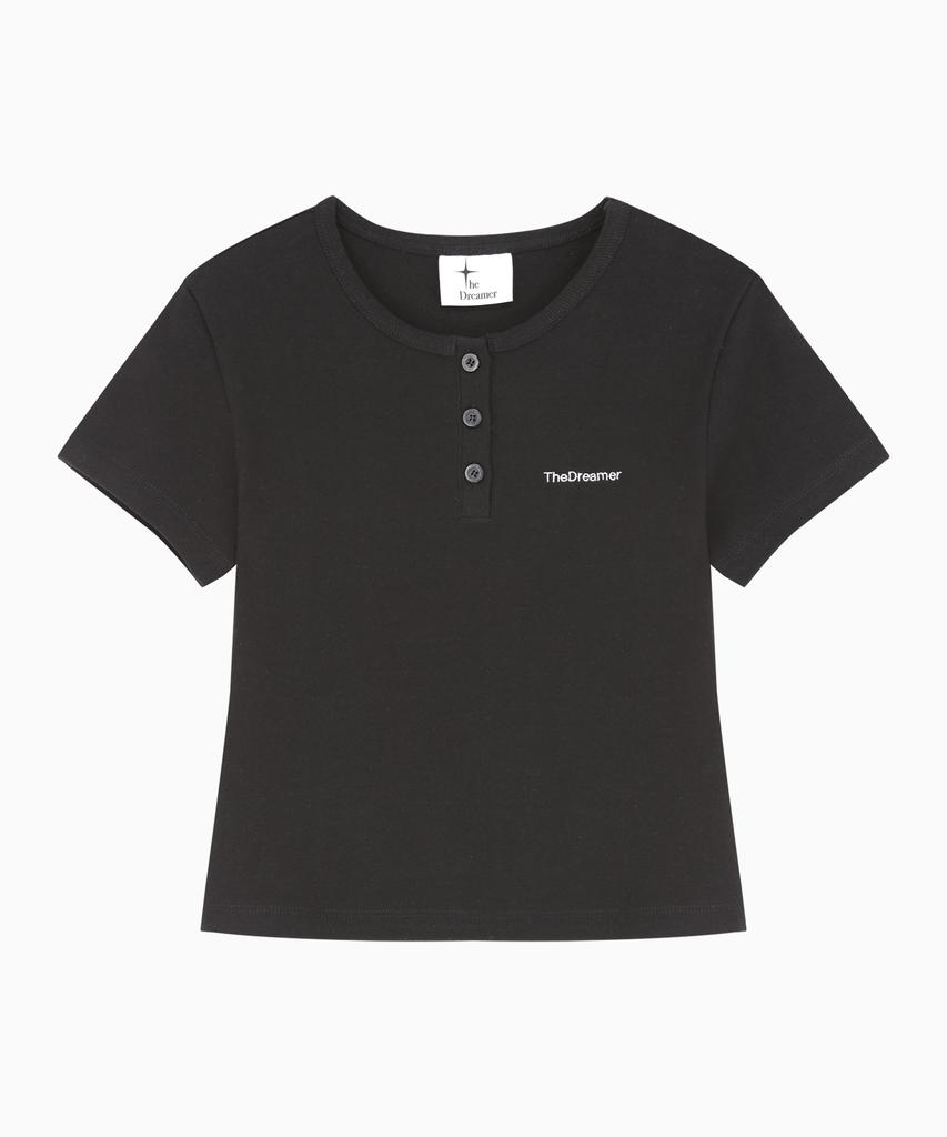 Deodeulimeo Healing Cotton Henley Neck Short Sleeve T-Shirt Black