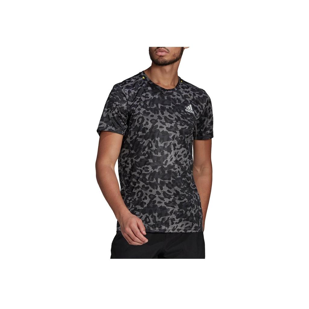 Adidas Logo Print Round Neck Leopard Print Short Sleeve T-Shirt Men Tops Silver GM1490