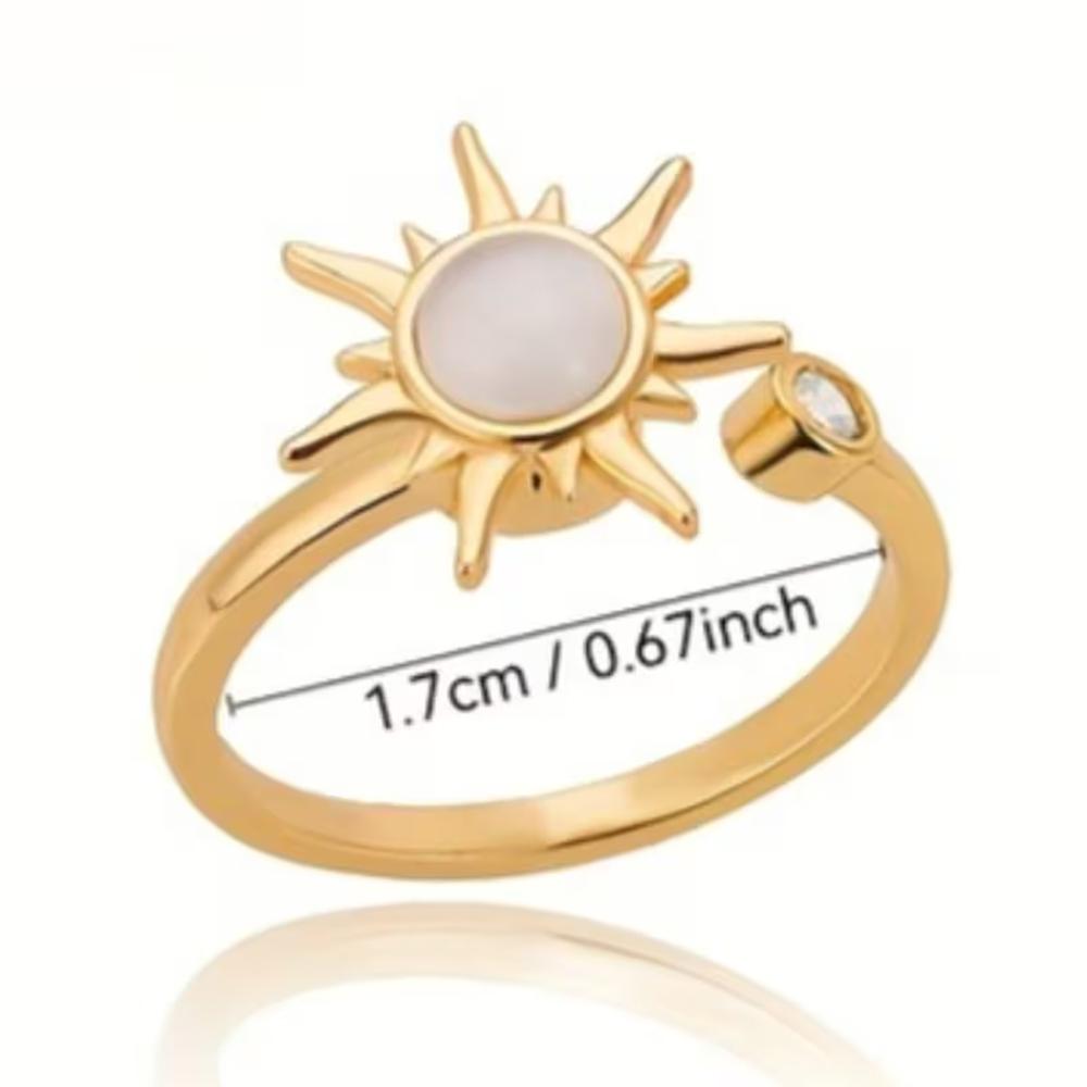 Sun Cat Eye Stone Rotating Opening Ring, Female Adjustable Zircon Stress Relieving Fingertip Gyro Ring, Anti Anxiety And Str