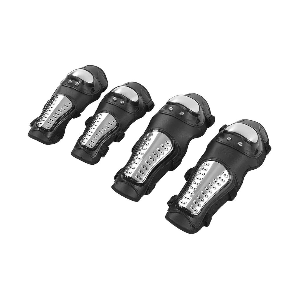 Silver Black Motorcycle Knee Pads Elbow Guards Protective Gear for Motocross ATV Mountain Bike