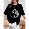 White Oversized T Shirt With Yin Yang Tree Print For Casual Wear